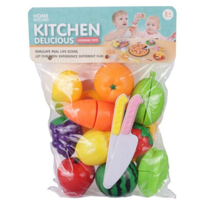 اسباب بازی میوه های برشی 10 عددی مدل Home Kitchen ، شامل دو عدد چاقو و سینی میوه